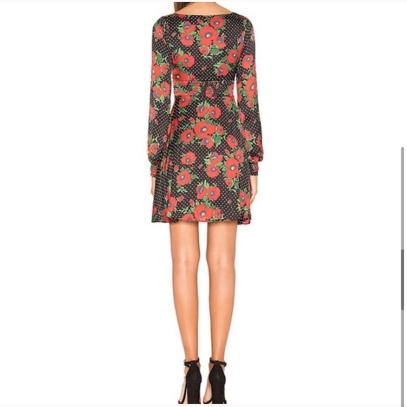 Free People Rouched Love FLORAL red Ruffle mini long sleeve dress - Picture 8 of 10